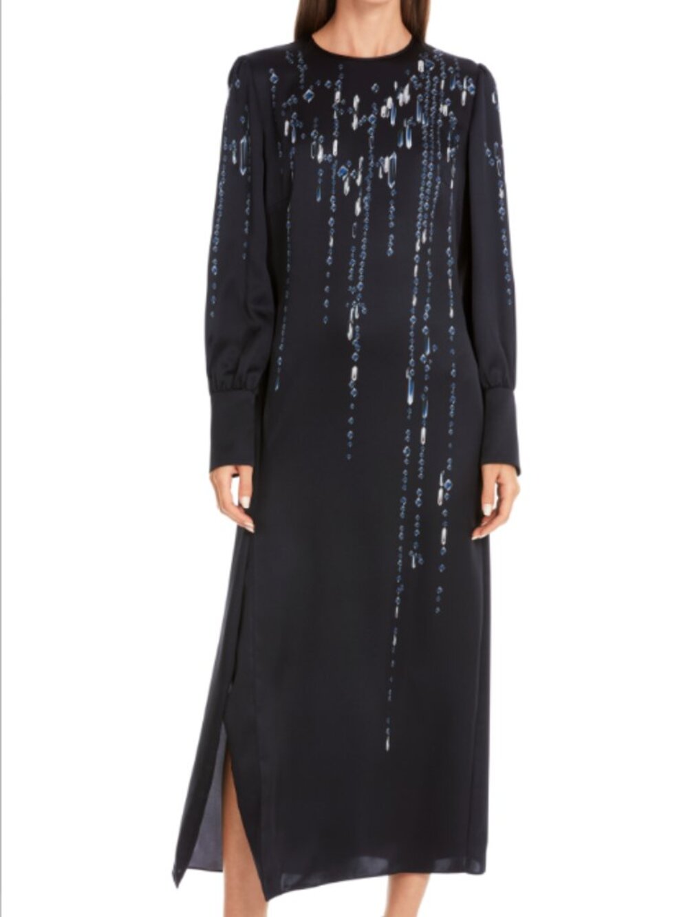 Marc Cain Cocktail Party dress with Crystals Stone Beading Navy Size 3 46 NWT